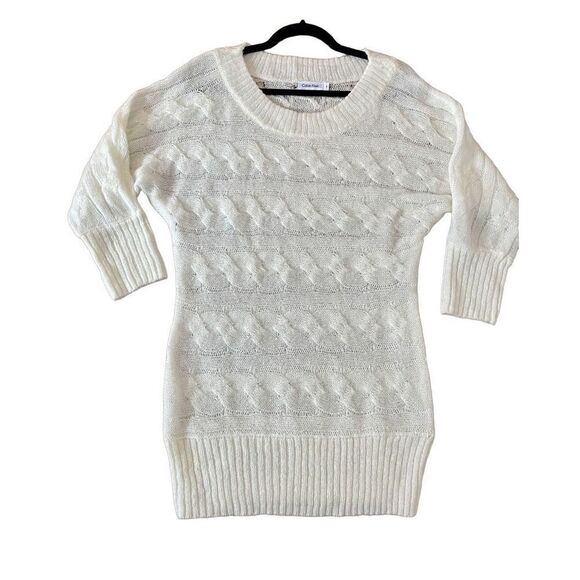 Calvin Klein ivory cableknit wool mohair blend tunic length sweater size s - Picture 1 of 8